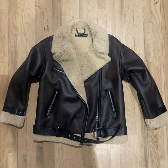 Zara Dark Brown Jacket with Cream Shearling - Picture 6 of 8